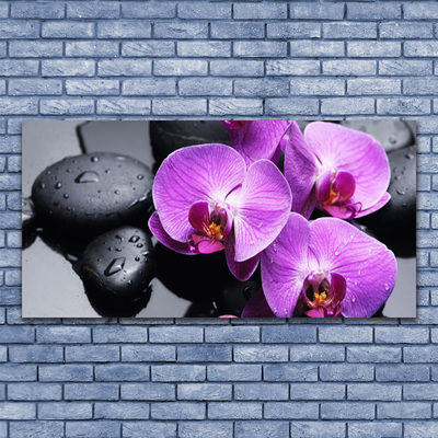 Canvas print Flower stones floral purple black