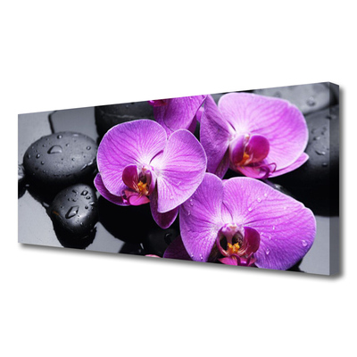 Canvas print Flower stones floral purple black