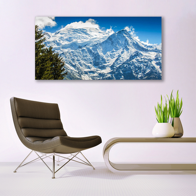 Canvas print Mountain tree landscape blue white green