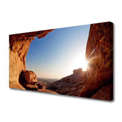 Canvas print Rock sun landscape brown blue