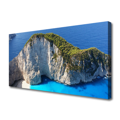 Canvas print Rocky sea landscape grey green blue