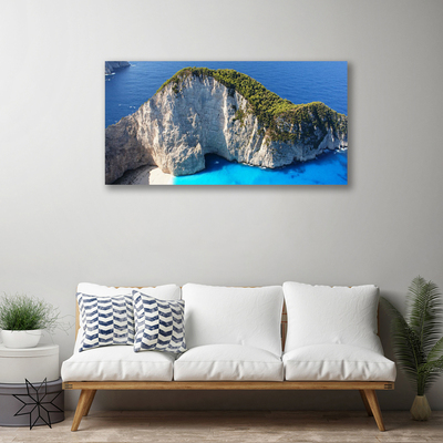 Canvas print Rocky sea landscape grey green blue