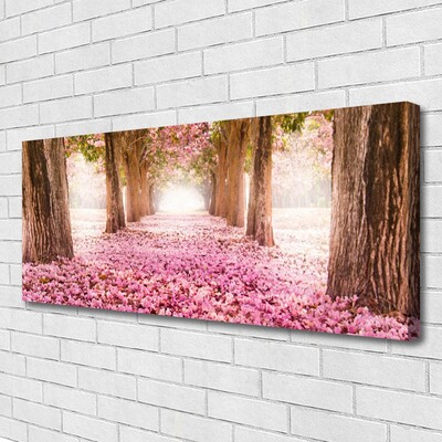 Canvas print Footpath tree trunks nature brown pink