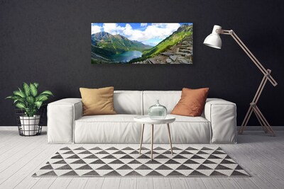 Canvas print Mountains landscape grey green blue