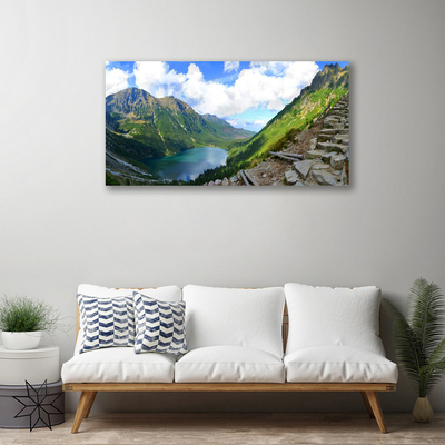 Canvas print Mountains landscape grey green blue