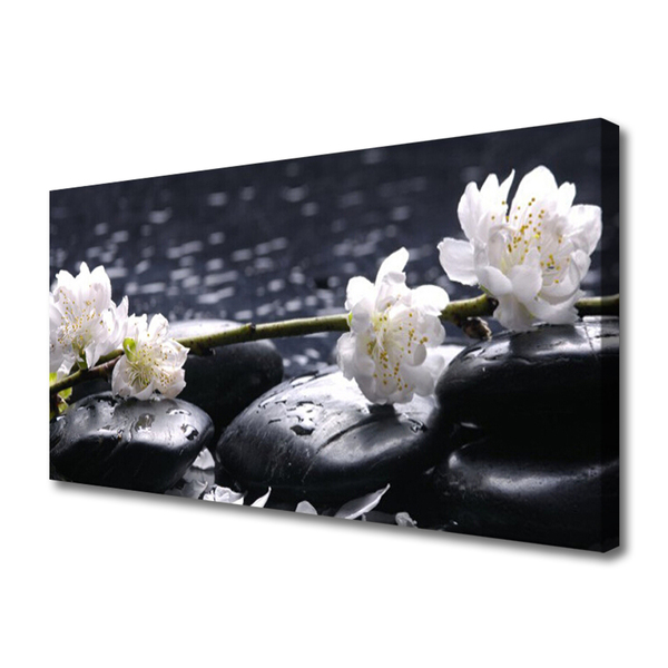 Canvas print Flower stones floral white black