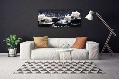 Canvas print Flower stones floral white black