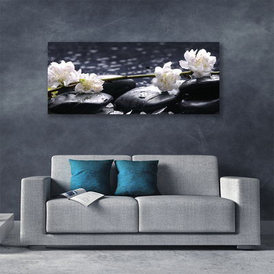 Canvas print Flower stones floral white black