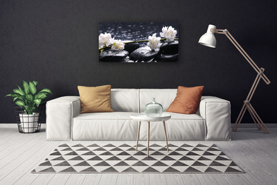 Canvas print Flower stones floral white black