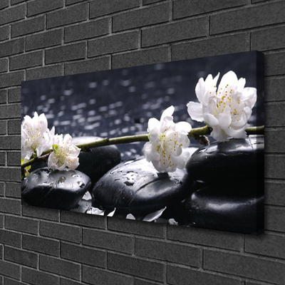 Canvas print Flower stones floral white black