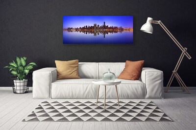 Canvas print City water houses blue brown white