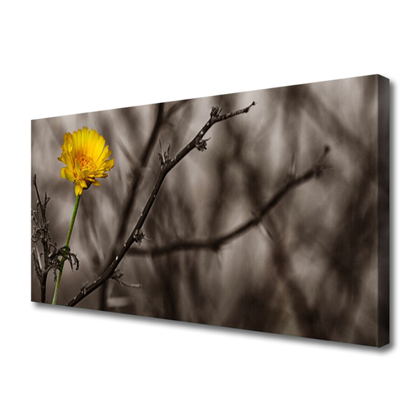 Canvas print Branch flower floral grey yellow