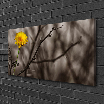 Canvas print Branch flower floral grey yellow