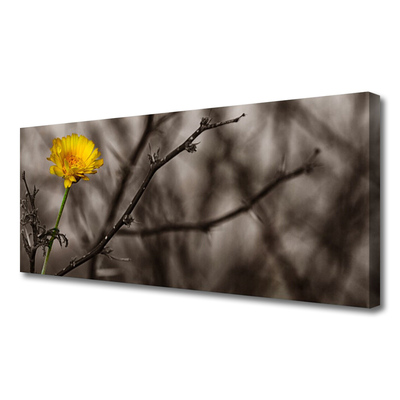 Canvas print Branch flower floral grey yellow