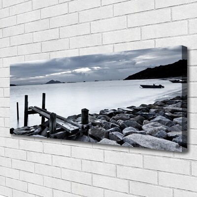 Canvas print Sea beach stones landscape grey
