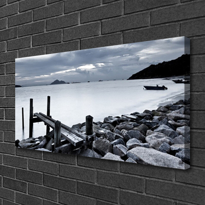 Canvas print Sea beach stones landscape grey