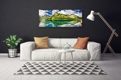 Canvas print Mountain lake landscape green grey blue
