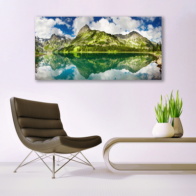 Canvas print Mountain lake landscape green grey blue