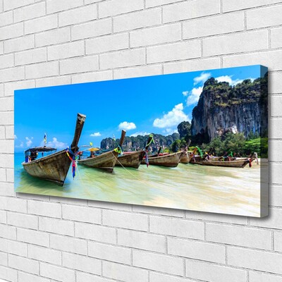 Canvas print Boats sea beach landscape blue grey