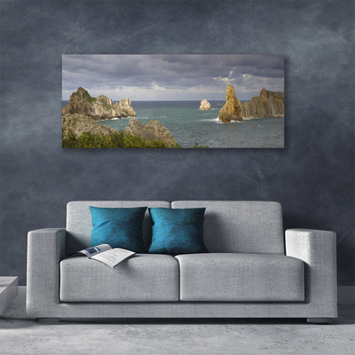 Canvas print Sea rocks landscape grey blue green