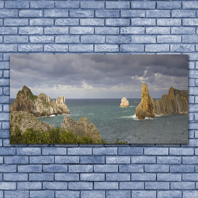 Canvas print Sea rocks landscape grey blue green