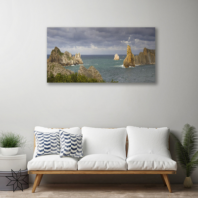 Canvas print Sea rocks landscape grey blue green