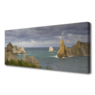 Canvas print Sea rocks landscape grey blue green