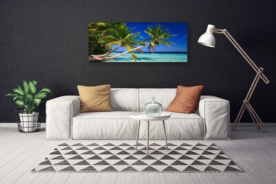 Canvas print Palm tree sea landscape green blue brown