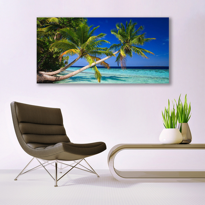 Canvas print Palm tree sea landscape green blue brown