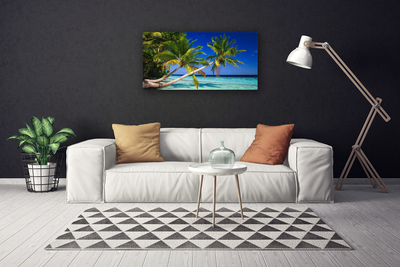 Canvas print Palm tree sea landscape green blue brown