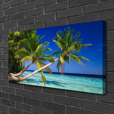 Canvas print Palm tree sea landscape green blue brown