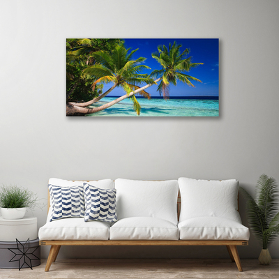 Canvas print Palm tree sea landscape green blue brown