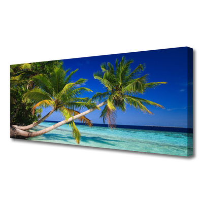 Canvas print Palm tree sea landscape green blue brown