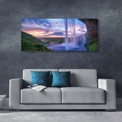 Canvas print Waterfall landscape purple green