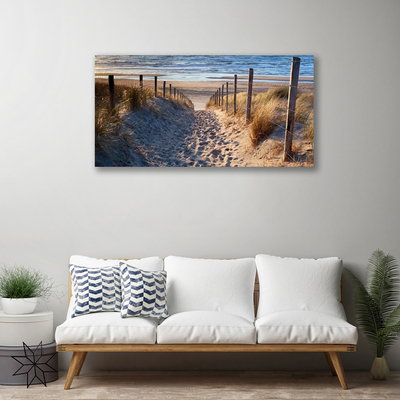 Canvas print Footpath sea landscape green yellow blue