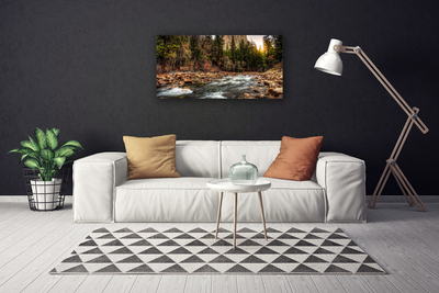 Canvas print Forest lake nature green brown blue