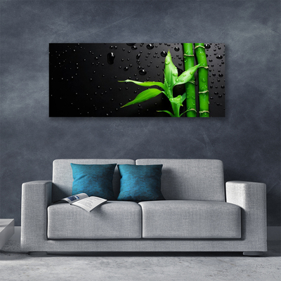 Canvas print Bamboo leaves floral green black