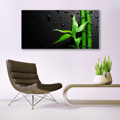 Canvas print Bamboo leaves floral green black