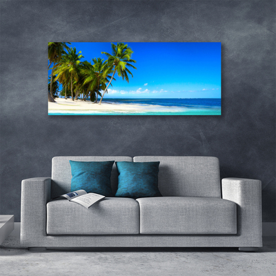 Canvas print Palm trees beach sea landscape white green blue