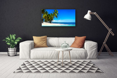 Canvas print Palm trees beach sea landscape white green blue