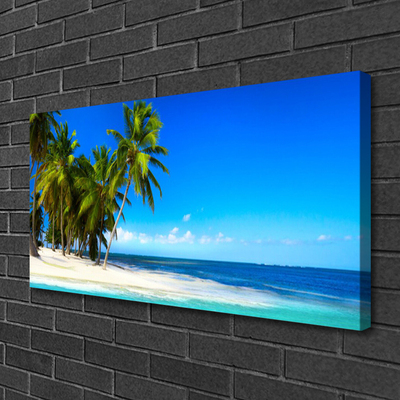 Canvas print Palm trees beach sea landscape white green blue