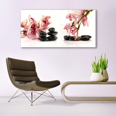 Canvas print Flower stones art brown black white