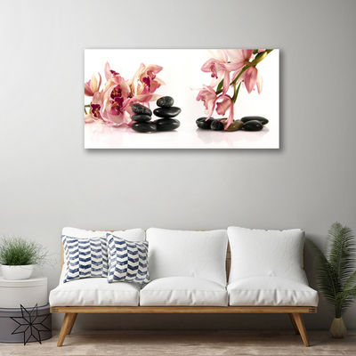 Canvas print Flower stones art brown black white