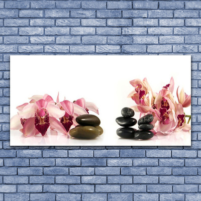 Canvas print Flower stones art brown black white