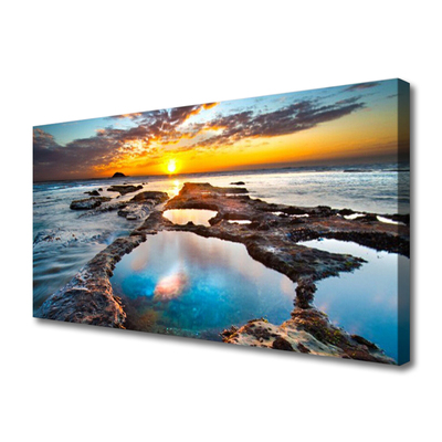 Canvas print Sea sun landscape blue grey yellow