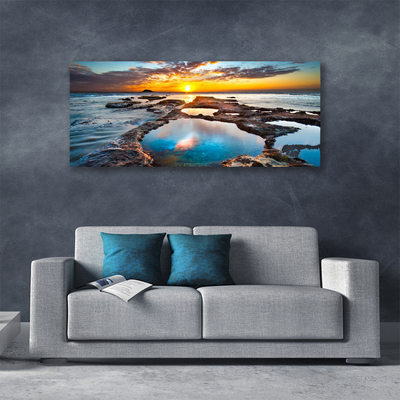 Canvas print Sea sun landscape blue grey yellow