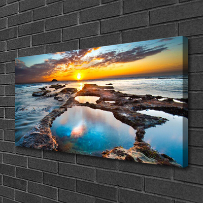 Canvas print Sea sun landscape blue grey yellow