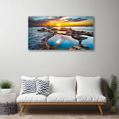 Canvas print Sea sun landscape blue grey yellow