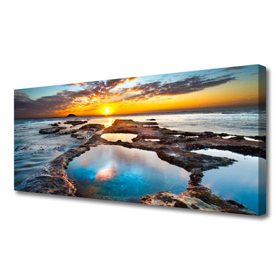 Canvas print Sea sun landscape blue grey yellow