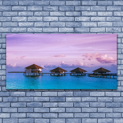 Canvas print Sea architecture blue brown pink